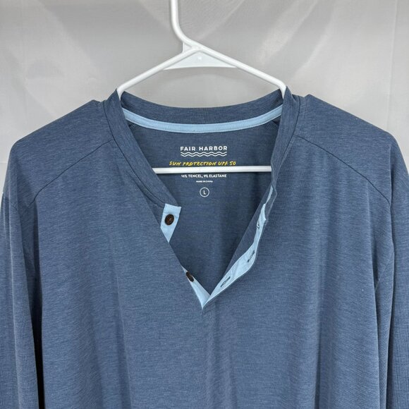 Fair Harbor Men L Henley Shirt Performance Long Sleeve Lightweight Blue UPF 50 - Picture 2 of 8